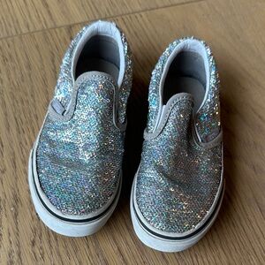 Sparkly Silver Vans Slip-On Shoes